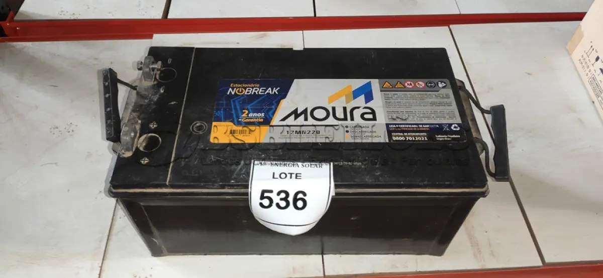 LOTE 536 - 01 BATERIA PARA NOBREAK MOURA 12VOLTS 220AMP. (NO ESTADO) ATENÇÃO! FAZER A VISITAÇÃO ANTES DE ARREMATAR, NÃO SABEMOS SE FUNCIONA, LEILÃO NÃO TEM GARANTIA E NEM DEVOLUÇÃO, SUJEITO A POSSÍVEIS AVARIAS VISÍVEIS/OCULTAS