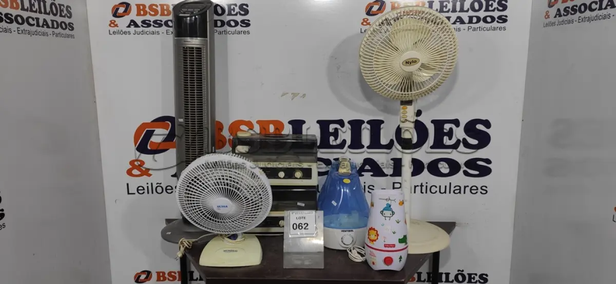LOTE 062 - 05 UMIDIFICADORES E 03 VENTILADORES DE MARCAS E MODELOS DIVERSOS. (NO ESTADO) ATENÇÃO! FAZER A VISITAÇÃO ANTES DE ARREMATAR, NÃO SABEMOS SE FUNCIONA, LEILÃO NÃO TEM GARANTIA E NEM DEVOLUÇÃO, SUJEITO A POSSÍVEIS AVARIAS VISÍVEIS/OCULTAS E/OU AUSÊNCIA DE COMPONENTES.