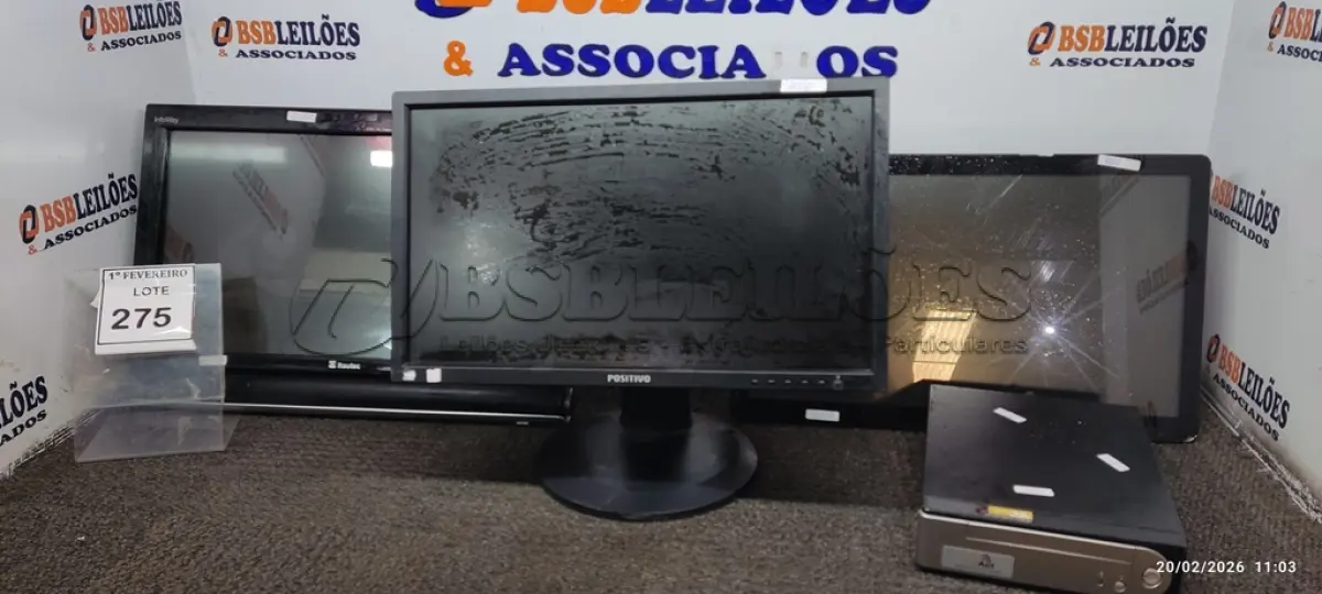 LOTE 275 - 01 ALL IN ONE MARCA ITAUTEC, 01 ALL IN ONE, 01 MONITOR MARCA POSITIVO E 01 MINI CPU. (NO ESTADO) ATENÇÃO! FAZER A VISITAÇÃO ANTES DE ARREMATAR, NÃO SABEMOS SE FUNCIONA, LEILÃO NÃO TEM GARANTIA E NEM DEVOLUÇÃO, SUJEITO A POSSÍVEIS AVARIAS VISÍVEIS/OCULTAS E/OU AUSÊNCIA DE COMPONENTES.