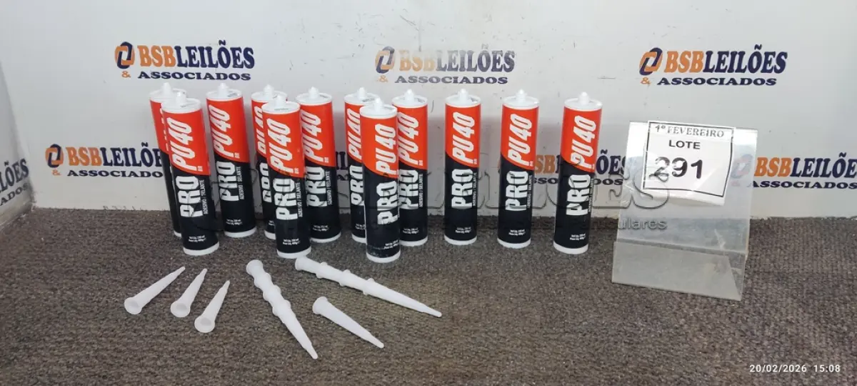LOTE 291 - 01 CAIXA COM 12 PU 40 ADESIVOS/SELANTE DE 230ML MARCA PRO. (NO ESTADO) ATENÇÃO! FAZER A VISITAÇÃO ANTES DE ARREMATAR, NÃO SABEMOS SE FUNCIONA, LEILÃO NÃO TEM GARANTIA E NEM DEVOLUÇÃO, SUJEITO A POSSÍVEIS AVARIAS VISÍVEIS/OCULTAS E/OU AUSÊNCIA DE COMPONENTES.