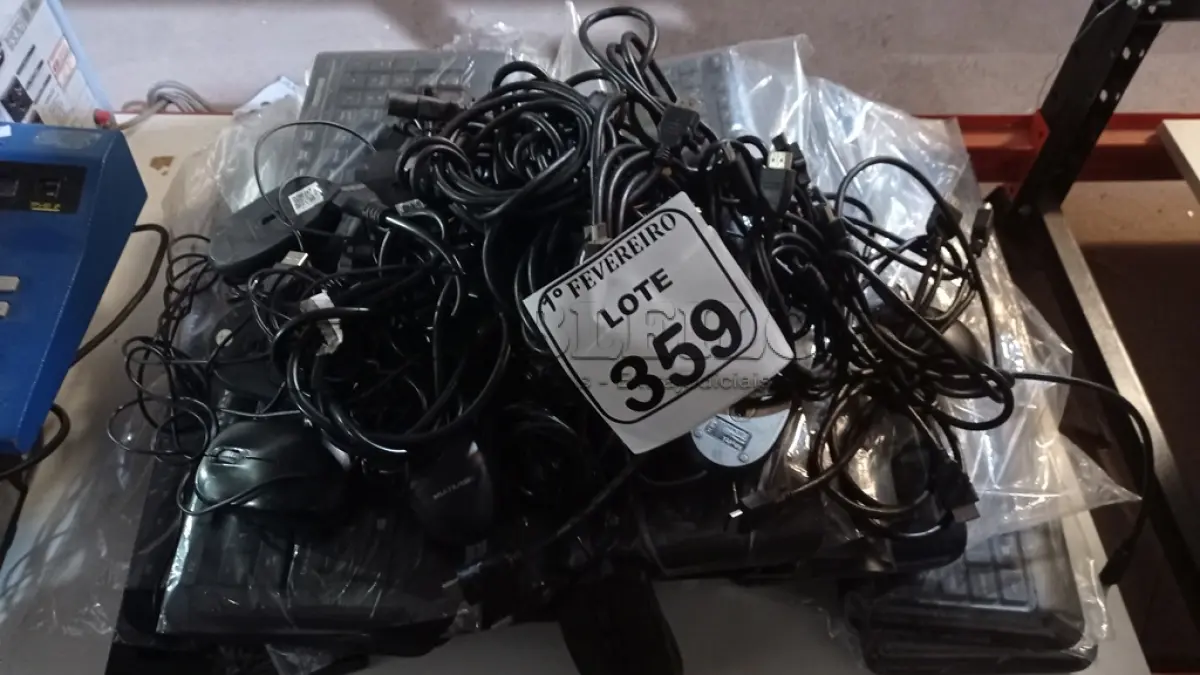LOTE 359 - 01 LOTE COM GRANDE QUANTIDADE DE TECLADOS PARA PC, MOUSES E CABO HDMI E DE FORÇA. (NO ESTADO) ATENÇÃO! FAZER A VISITAÇÃO ANTES DE ARREMATAR, NÃO SABEMOS SE FUNCIONA, LEILÃO NÃO TEM GARANTIA E NEM DEVOLUÇÃO, SUJEITO A POSSÍVEIS AVARIAS VISÍVEIS/OCULTAS E/OU AUSÊNCIA DE COMPONENTES.