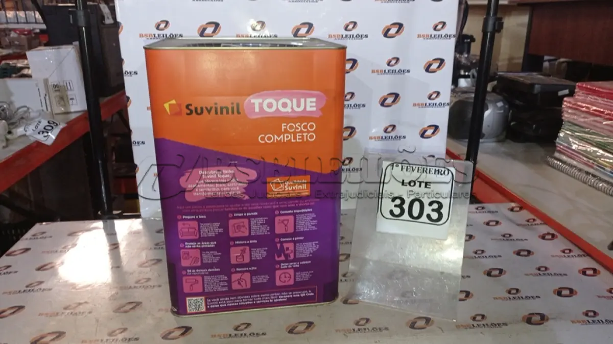 LOTE 303 - 01 LATA DE TINTA ACRÍLICA PREMIUM ACABAMENTO FOSCO 16L NA COR A014 CALOPSITA MARCA SUVINIL. (NO ESTADO) ATENÇÃO! FAZER A VISITAÇÃO ANTES DE ARREMATAR, NÃO SABEMOS SE FUNCIONA, LEILÃO NÃO TEM GARANTIA E NEM DEVOLUÇÃO, SUJEITO A POSSÍVEIS AVARIAS VISÍVEIS/OCULTAS E/OU AUSÊNCIA DE COMPONENTES.