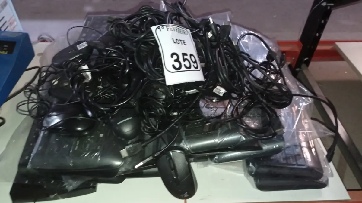 LOTE 359 - 01 LOTE COM GRANDE QUANTIDADE DE TECLADOS PARA PC, MOUSES E CABO HDMI E DE FORÇA. (NO ESTADO) ATENÇÃO! FAZER A VISITAÇÃO ANTES DE ARREMATAR, NÃO SABEMOS SE FUNCIONA, LEILÃO NÃO TEM GARANTIA E NEM DEVOLUÇÃO, SUJEITO A POSSÍVEIS AVARIAS VISÍVEIS/OCULTAS E/OU AUSÊNCIA DE COMPONENTES.