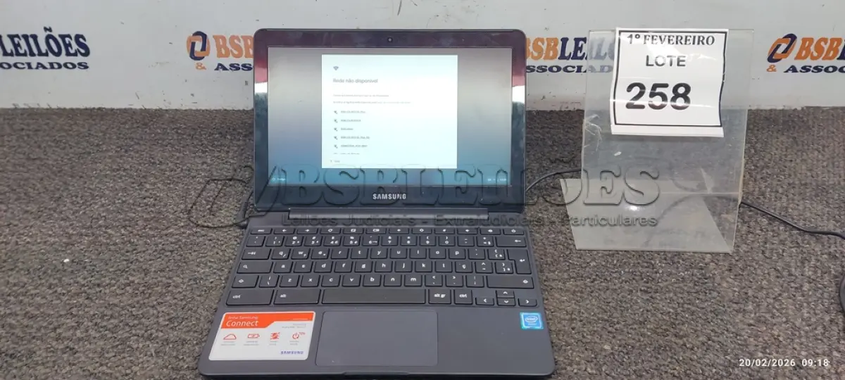 LOTE 258 - 01 NOTEBOOK 16GB MEMÓRIA 2GB LINHA CONNECT MARCA SAMSUNG COM FONTE. (NO ESTADO) ATENÇÃO! TELA DE 11.6’’ FAZER A VISITAÇÃO ANTES DE ARREMATAR, NÃO SABEMOS SE FUNCIONA, LEILÃO NÃO TEM GARANTIA E NEM DEVOLUÇÃO, SUJEITO A POSSÍVEIS AVARIAS VISÍVEIS/OCULTAS E/OU AUSÊNCIA DE COMPONENTES.