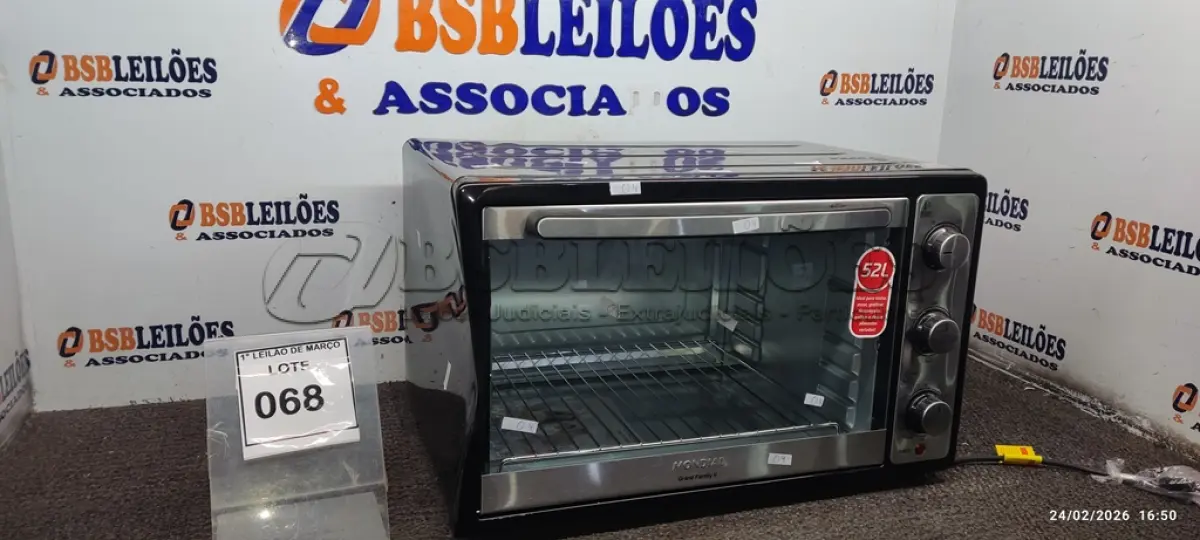 LOTE 068 - 01 FORNO ELÉTRICO MODELO GRAND FAMILI II 52L MARCA 220V MONDIAL COM AVARIA. (NO ESTADO) ATENÇÃO! FAZER A VISITAÇÃO ANTES DE ARREMATAR, NÃO SABEMOS SE FUNCIONA, LEILÃO NÃO TEM GARANTIA E NEM DEVOLUÇÃO, SUJEITO A POSSÍVEIS AVARIAS VISÍVEIS/OCULTAS E/OU AUSÊNCIA DE COMPONENTES.