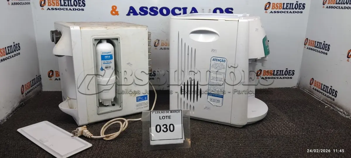 LOTE 030 - 01 PURIFICADOR DE ÁGUA MARCA SOFT E 01 PURIFICADOR DE ÁGUA PARA GALÃO MARCA LATINA. (NO ESTADO) ATENÇÃO! FAZER A VISITAÇÃO ANTES DE ARREMATAR, NÃO SABEMOS SE FUNCIONA, LEILÃO NÃO TEM GARANTIA E NEM DEVOLUÇÃO, SUJEITO A POSSÍVEIS AVARIAS VISÍVEIS/OCULTAS E/OU AUSÊNCIA DE COMPONENTES.