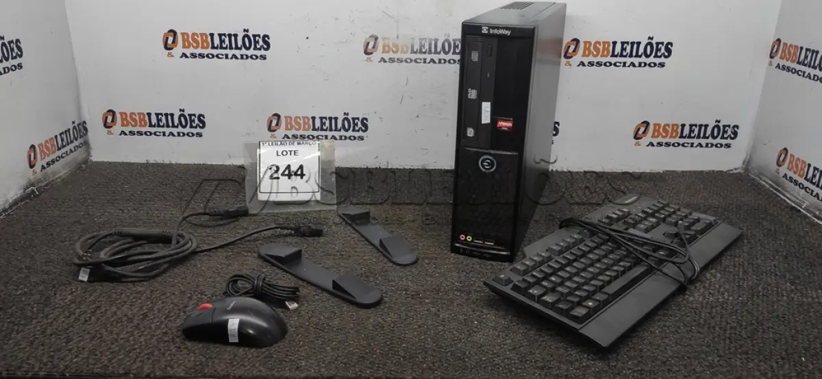 LOTE 244 - 01 CPU INFORWAY 4GB HD 500, 01 MOUSE, 01 TECLADO, 01BASE DE CPU, 01 CABO DE FORÇA. (NO ESTADO) ATENÇÃO! FAZER A VISITAÇÃO ANTES DE ARREMATAR, NÃO SABEMOS SE FUNCIONA. LEILÃO NÃO TEM GARANTIA E NEM DEVOLUÇÃO, SUJEITO A POSSÍVEIS AVARIAS VISÍVEIS/OCULTAS E/OU AUSÊNCIA DE COMPONENTES.