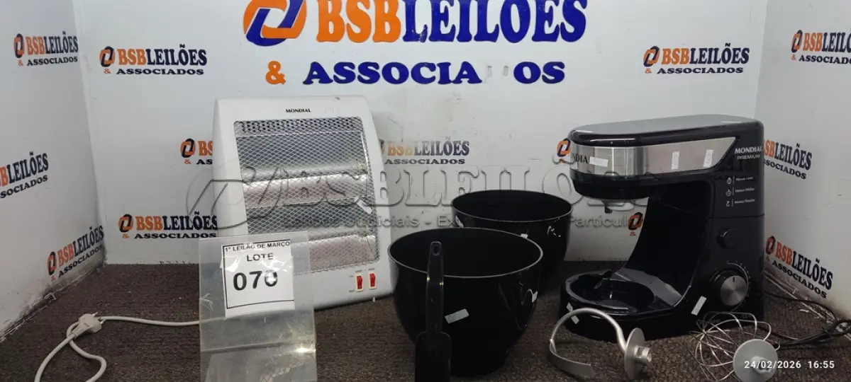 LOTE 070 - 01 BATEDEIRA 220V MARCA MONDIAL E 01 AQUECEDOR 220V MARCA MONDIAL. (NO ESTADO) ATENÇÃO! FAZER A VISITAÇÃO ANTES DE ARREMATAR, NÃO SABEMOS SE FUNCIONA, LEILÃO NÃO TEM GARANTIA E NEM DEVOLUÇÃO, SUJEITO A POSSÍVEIS AVARIAS VISÍVEIS/OCULTAS E/OU AUSÊNCIA DE COMPONENTES.