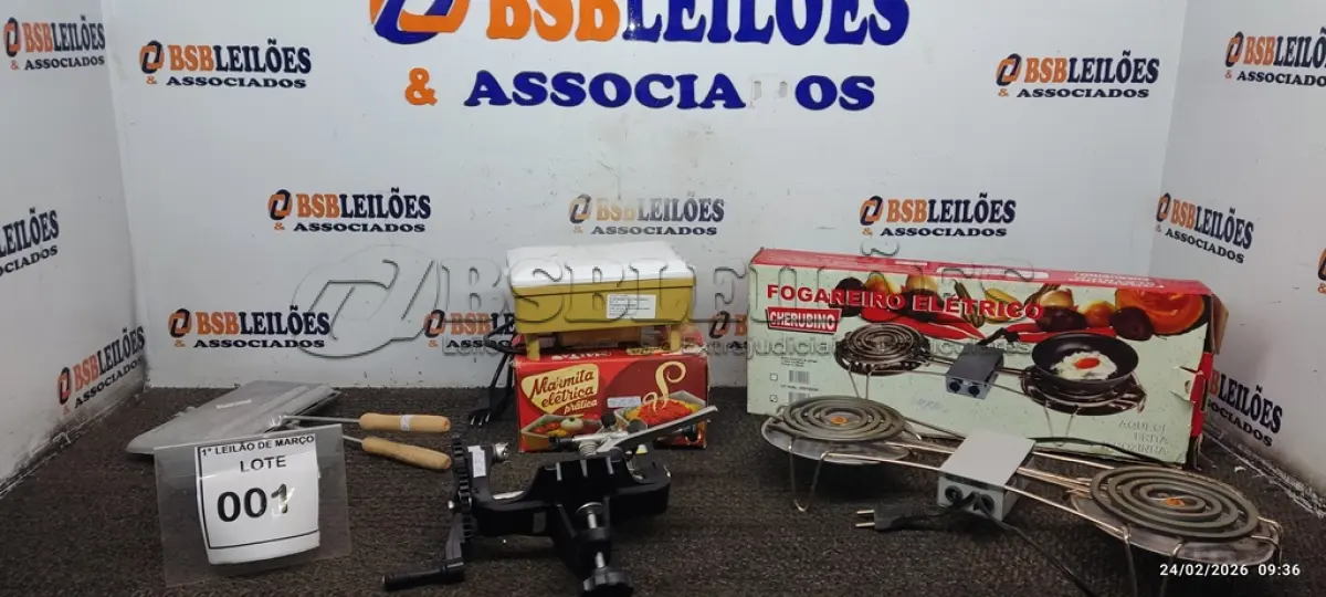 LOTE 001 - 01 DESCASCADOR DE LARANJA MANUAL, 01 MARMITA ELÉTRICA, 01 FOGAREIRO ELÉTRICO E 01 SANDUICHEIRA DE FOGÃO COM AVARIA. (NO ESTADO) ATENÇÃO! FAZER A VISITAÇÃO ANTES DE ARREMATAR, NÃO SABEMOS SE FUNCIONA, LEILÃO NÃO TEM GARANTIA E NEM DEVOLUÇÃO, SUJEITO A POSSÍVEIS AVARIAS VISÍVEIS/OCULTAS E/OU AUSÊNCIA DE COMPONENTES.
