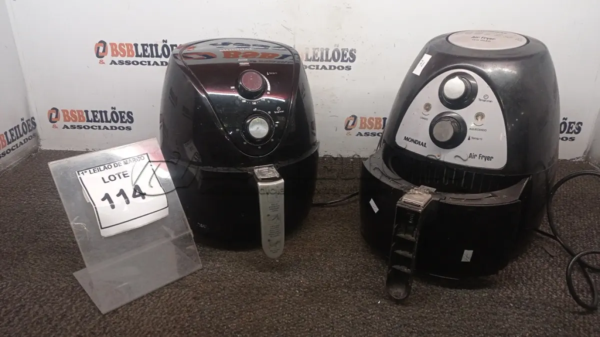 LOTE 114 - 02 AIR FRYER 220V MARCA MONDIAL. (NO ESTADO) ATENÇÃO! FAZER A VISITAÇÃO ANTES DE ARREMATAR, NÃO SABEMOS SE FUNCIONA, LEILÃO NÃO TEM GARANTIA E NEM DEVOLUÇÃO, SUJEITO A POSSÍVEIS AVARIAS VISÍVEIS/OCULTAS E/OU AUSÊNCIA DE COMPONENTES.