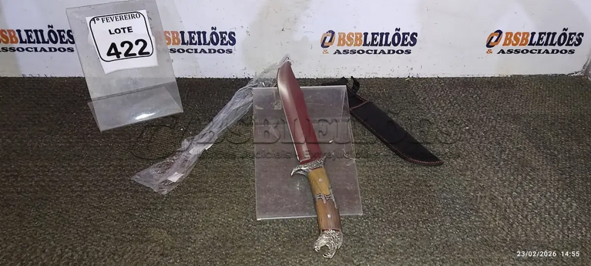 LOTE 422 - 01 FACA CABEÇA DE ONÇA CABO MADEIRA COM DETALHE EM ALUMÍNIO  AÇO INOX. (NO ESTADO) ATENÇÃO! FAZER A VISITAÇÃO ANTES DE ARREMATAR, NÃO SABEMOS SE FUNCIONA, LEILÃO NÃO TEM GARANTIA E NEM DEVOLUÇÃO, SUJEITO A POSSÍVEIS AVARIAS VISÍVEIS/OCULTAS E/OU AUSÊNCIA DE COMPONENTES.