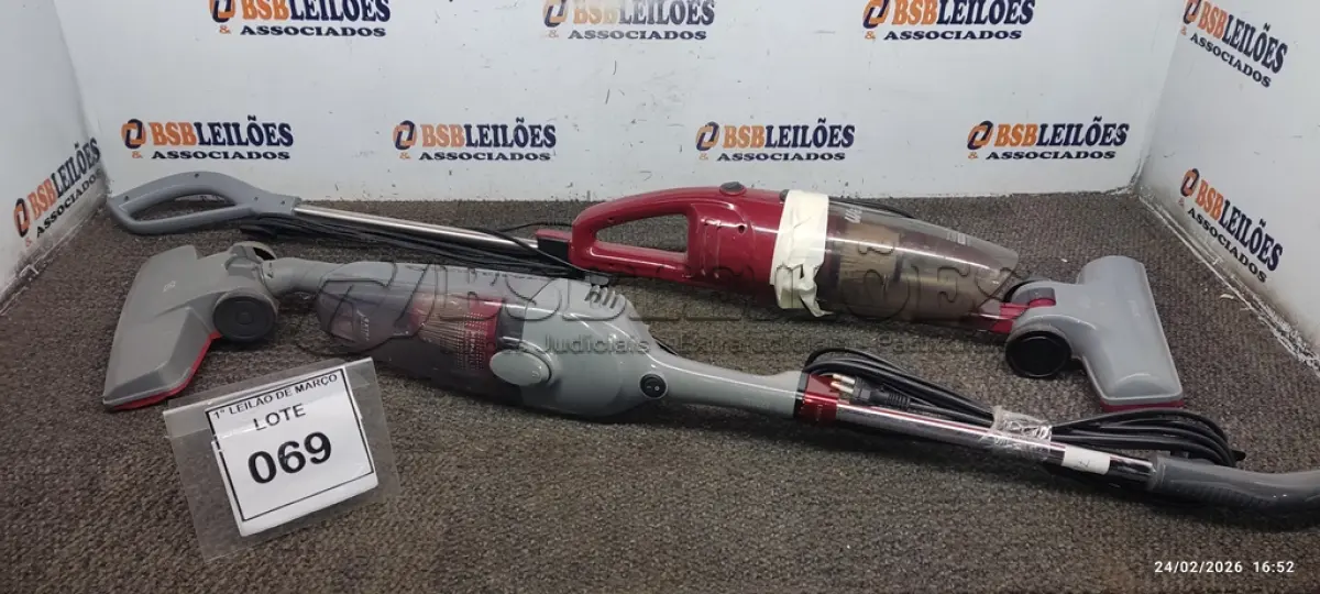 LOTE 069 - 02 ASPIRADORES DE PÓ 220V MARCAS WAP E ELECTROLUX. (NO ESTADO) ATENÇÃO! FAZER A VISITAÇÃO ANTES DE ARREMATAR, NÃO SABEMOS SE FUNCIONA, LEILÃO NÃO TEM GARANTIA E NEM DEVOLUÇÃO, SUJEITO A POSSÍVEIS AVARIAS VISÍVEIS/OCULTAS E/OU AUSÊNCIA DE COMPONENTES.