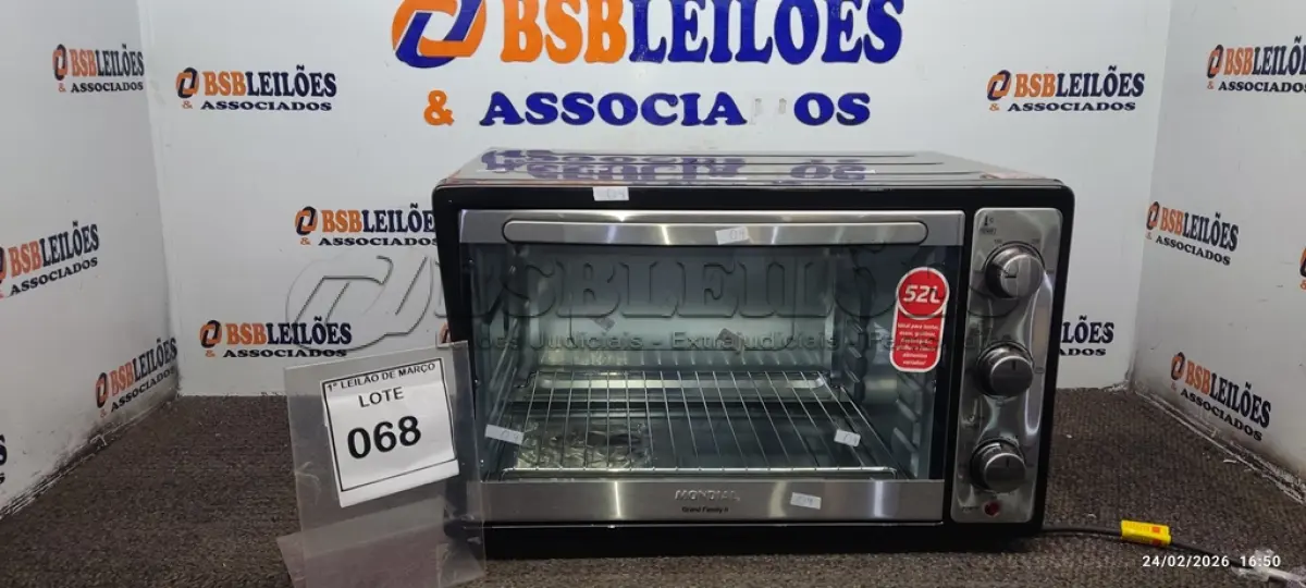 LOTE 068 - 01 FORNO ELÉTRICO MODELO GRAND FAMILI II 52L MARCA 220V MONDIAL COM AVARIA. (NO ESTADO) ATENÇÃO! FAZER A VISITAÇÃO ANTES DE ARREMATAR, NÃO SABEMOS SE FUNCIONA, LEILÃO NÃO TEM GARANTIA E NEM DEVOLUÇÃO, SUJEITO A POSSÍVEIS AVARIAS VISÍVEIS/OCULTAS E/OU AUSÊNCIA DE COMPONENTES.