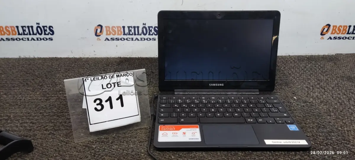 LOTE 311 - 01 NOTEBOOK 2GB DE MEMÓRIA, 16GB E.MMC TELA 11.6’’ LINHA CONNECT MARCA SAMSUNG SEM FONTE. (NO ESTADO) ATENÇÃO! FAZER A VISITAÇÃO ANTES DE ARREMATAR, NÃO SABEMOS SE FUNCIONA, LEILÃO NÃO TEM GARANTIA E NEM DEVOLUÇÃO, SUJEITO A POSSÍVEIS AVARIAS VISÍVEIS/OCULTAS E/OU AUSÊNCIA DE COMPONENTES.