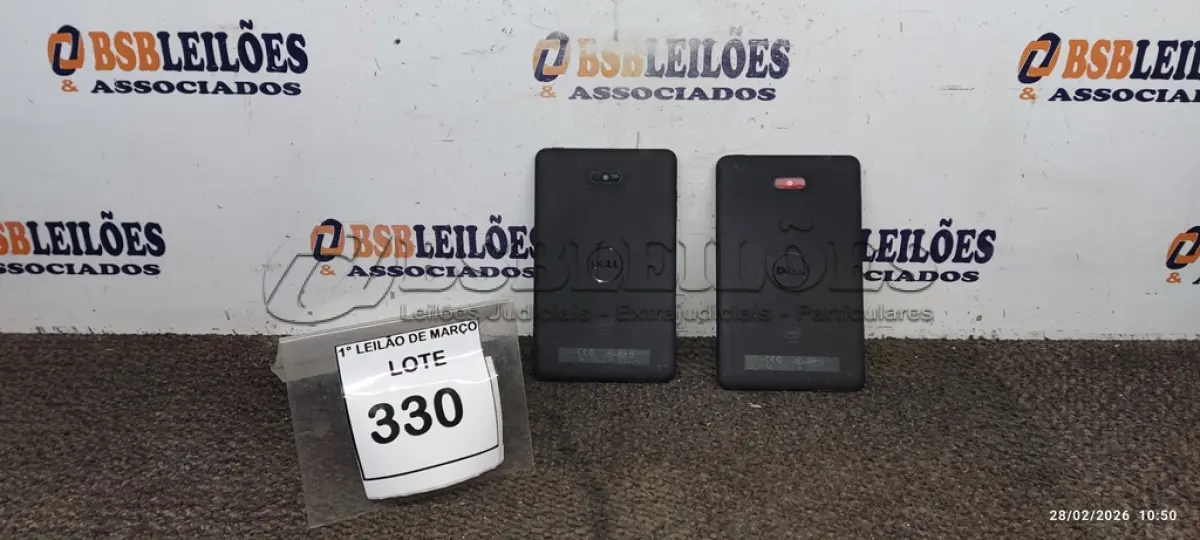 LOTE 330 - 02 TABLETS MARCA DELL SEM CARREGADOR. (NO ESTADO) ATENÇÃO! FAZER A VISITAÇÃO ANTES DE ARREMATAR, NÃO SABEMOS SE FUNCIONA, LEILÃO NÃO TEM GARANTIA E NEM DEVOLUÇÃO, SUJEITO A POSSÍVEIS AVARIAS VISÍVEIS/OCULTAS E/OU AUSÊNCIA DE COMPONENTES.
