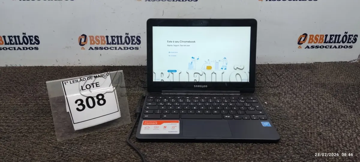 LOTE 308 - 01 NOTEBOOK 2GB DE MEMÓRIA, 16GB E.MMC TELA 11.6’’ LINHA CONNECT MARCA SAMSUNG SEM FONTE. (NO ESTADO) ATENÇÃO! FAZER A VISITAÇÃO ANTES DE ARREMATAR, NÃO SABEMOS SE FUNCIONA, LEILÃO NÃO TEM GARANTIA E NEM DEVOLUÇÃO, SUJEITO A POSSÍVEIS AVARIAS VISÍVEIS/OCULTAS E/OU AUSÊNCIA DE COMPONENTES.