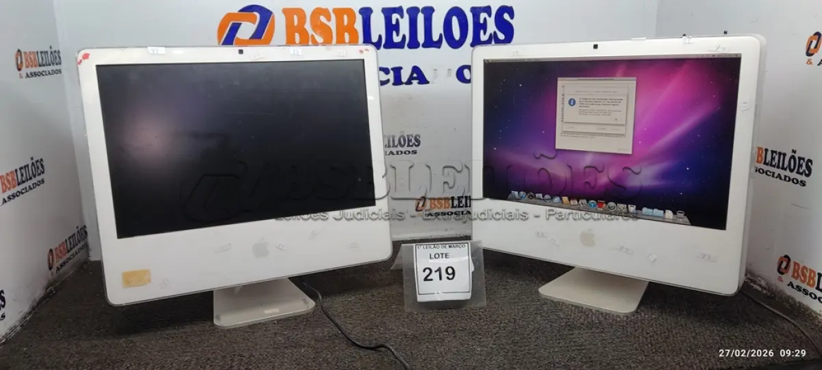 LOTE 219 - 02 IMAC APPLE. (NO ESTADO) ATENÇÃO! FAZER A VISITAÇÃO ANTES DE ARREMATAR, NÃO SABEMOS SE FUNCIONA, LEILÃO NÃO TEM GARANTIA E NEM DEVOLUÇÃO, SUJEITO A POSSÍVEIS AVARIAS VISÍVEIS/OCULTAS E/OU AUSÊNCIA DE COMPONENTES.