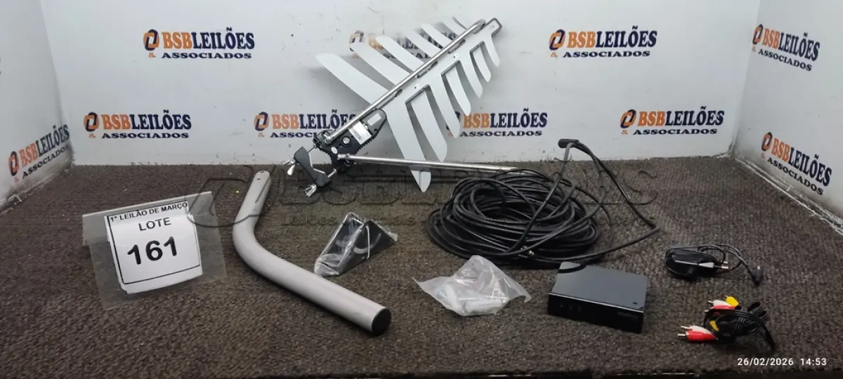 LOTE 161 - 01 KIT DE ANTENA EXTERNA DE TV MARCA INTELBRAS. (NO ESTADO) ATENÇÃO! FAZER A VISITAÇÃO ANTES DE ARREMATAR, NÃO SABEMOS SE FUNCIONA, LEILÃO NÃO TEM GARANTIA E NEM DEVOLUÇÃO, SUJEITO A POSSÍVEIS AVARIAS VISÍVEIS/OCULTAS E/OU AUSÊNCIA DE COMPONENTES.