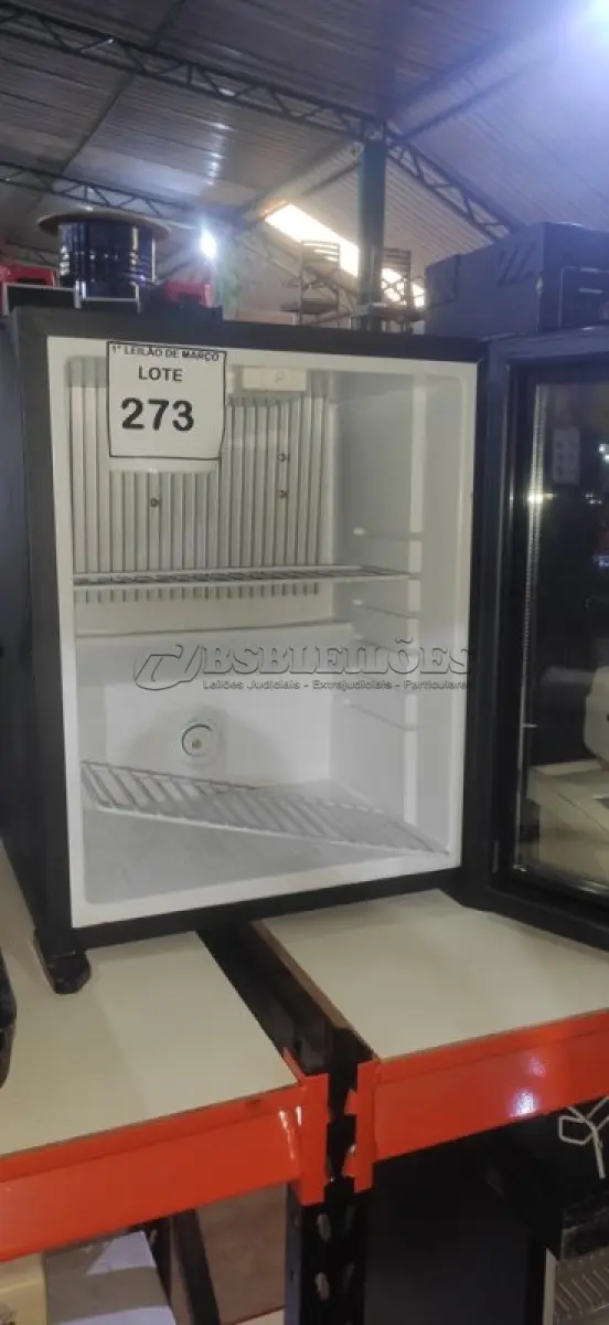 LOTE 273 - 01 FRIGOBAR. (NO ESTADO) ATENÇÃO! FAZER A VISITAÇÃO ANTES DE ARREMATAR, NÃO SABEMOS SE FUNCIONA, LEILÃO NÃO TEM GARANTIA E NEM DEVOLUÇÃO, SUJEITO A POSSÍVEIS AVARIAS VISÍVEIS/OCULTAS E/OU AUSÊNCIA DE COMPONENTES.