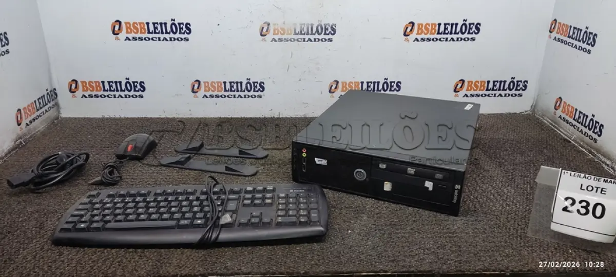 LOTE 230 - 01 CPU INFORWAY 4GB HD 500, 01 MOUSE, 01 TECLADO, 01BASE DE CPU, 01 CABO DE FORÇA. (NO ESTADO) ATENÇÃO! FAZER A VISITAÇÃO ANTES DE ARREMATAR, NÃO SABEMOS SE FUNCIONA. LEILÃO NÃO TEM GARANTIA E NEM DEVOLUÇÃO, SUJEITO A POSSÍVEIS AVARIAS VISÍVEIS/OCULTAS E/OU AUSÊNCIA DE COMPONENTES.
