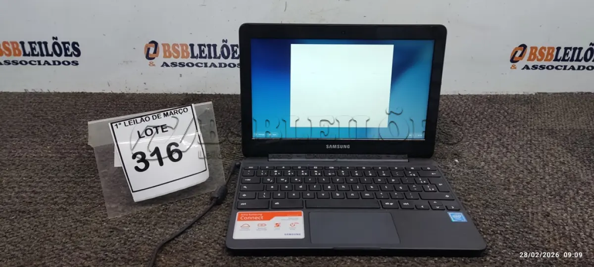 LOTE 316 - 01 NOTEBOOK 2GB DE MEMÓRIA, 16GB E.MMC TELA 11.6’’ LINHA CONNECT MARCA SAMSUNG SEM FONTE. (NO ESTADO) ATENÇÃO! FAZER A VISITAÇÃO ANTES DE ARREMATAR, NÃO SABEMOS SE FUNCIONA, LEILÃO NÃO TEM GARANTIA E NEM DEVOLUÇÃO, SUJEITO A POSSÍVEIS AVARIAS VISÍVEIS/OCULTAS E/OU AUSÊNCIA DE COMPONENTES.