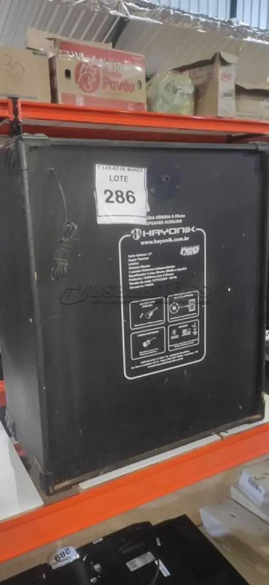 LOTE 286 - 01 CAIXA DE SOM AMPLIFICADORA MARCA HAYONIK. (NO ESTADO) ATENÇÃO! FAZER A VISITAÇÃO ANTES DE ARREMATAR, NÃO SABEMOS SE FUNCIONA, LEILÃO NÃO TEM GARANTIA E NEM DEVOLUÇÃO, SUJEITO A POSSÍVEIS AVARIAS VISÍVEIS/OCULTAS E/OU AUSÊNCIA DE COMPONENTES.