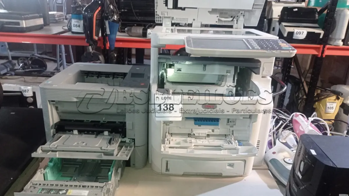 LOTE 138 - 01 IMPRESSORA MULTIFUNCIONAL MODELO MC780 MARCA OKI E 01 IMPRESSORA MODELO ML-5010ND MARCA SAMSUNG. (NO ESTADO) ATENÇÃO! FAZER A VISITAÇÃO ANTES DE ARREMATAR, NÃO SABEMOS SE FUNCIONA, LEILÃO NÃO TEM GARANTIA E NEM DEVOLUÇÃO, SUJEITO A POSSÍVEIS AVARIAS VISÍVEIS/OCULTAS E/OU AUSÊNCIA DE COMPONENTES.
