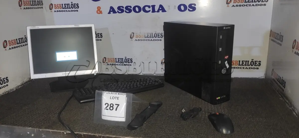 LOTE 287 - 01 MONITOR MARCA SAMSUNG, 01 CPU INFORWAY 4GB HD 500, 01 MOUSE, 01 TECLADO , 01 BASE DE CPU E CABO DE FORÇA. (NO ESTADO) ATENÇÃO! FAZER A VISITAÇÃO ANTES DE ARREMATAR, NÃO SABEMOS SE FUNCIONA. LEILÃO NÃO TEM GARANTIA E NEM DEVOLUÇÃO, SUJEITO A POSSÍVEIS AVARIAS VISÍVEIS/OCULTAS E/OU AUSÊNCIA DE COMPONENTES.