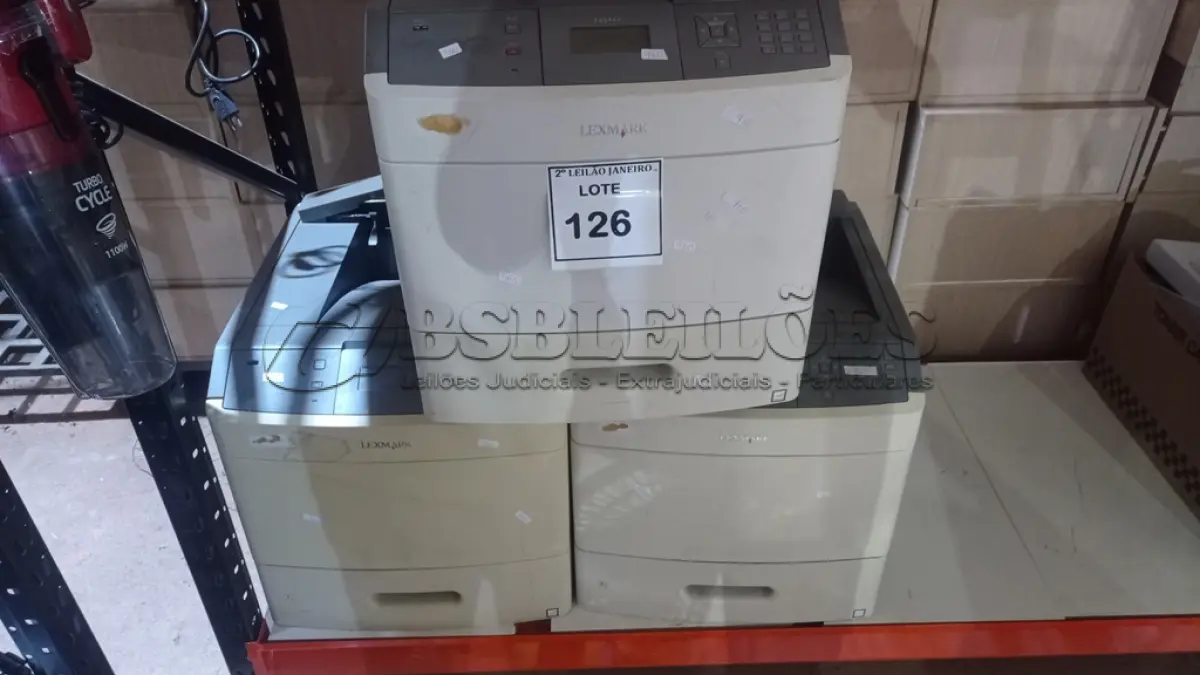 LOTE 126 - 03 IMPRESSORAS MARCA LEXMARK MODELOS DIVERSOS. (NO ESTADO) ATENÇÃO! FAZER A VISITAÇÃO ANTES DE ARREMATAR, NÃO SABEMOS SE FUNCIONA. LEILÃO NÃO TEM GARANTIA E NEM DEVOLUÇÃO, SUJEITO A POSSÍVEIS AVARIAS VISÍVEIS/OCULTAS E/OU AUSÊNCIA DE COMPONENTES.