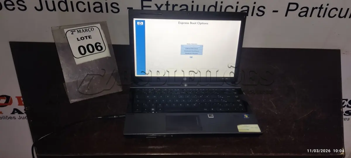 LOTE 006 - 01 NOTEBOOK MARCA HP SEM CARREGADOR. (NO ESTADO) ATENÇÃO! FAZER A VISITAÇÃO ANTES DE ARREMATAR, NÃO SABEMOS SE FUNCIONA, LEILÃO NÃO TEM GARANTIA E NEM DEVOLUÇÃO, SUJEITO A POSSÍVEIS AVARIAS VISÍVEIS/OCULTAS E/OU AUSÊNCIA DE COMPONENTES.