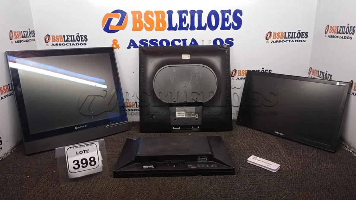 LOTE 398 - 04 MONITORES MARCAS NEOVO, SAMSUNG E DELL. (NO ESTADO) ATENÇÃO! FAZER A VISITAÇÃO ANTES DE ARREMATAR, NÃO SABEMOS SE FUNCIONA, LEILÃO NÃO TEM GARANTIA E NEM DEVOLUÇÃO, SUJEITO A POSSÍVEIS AVARIAS VISÍVEIS/OCULTAS E/OU AUSÊNCIA DE COMPONENTES.