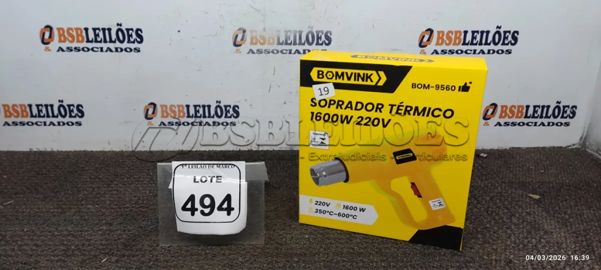 LOTE 494 - 01 SOPRADOR TÉRMICO 1.6000W 220V. (NO ESTADO) ATENÇÃO! FAZER A VISITAÇÃO ANTES DE ARREMATAR, NÃO SABEMOS SE FUNCIONA, LEILÃO NÃO TEM GARANTIA E NEM DEVOLUÇÃO, SUJEITO A POSSÍVEIS AVARIAS VISÍVEIS/OCULTAS E/OU AUSÊNCIA DE COMPONENTES.