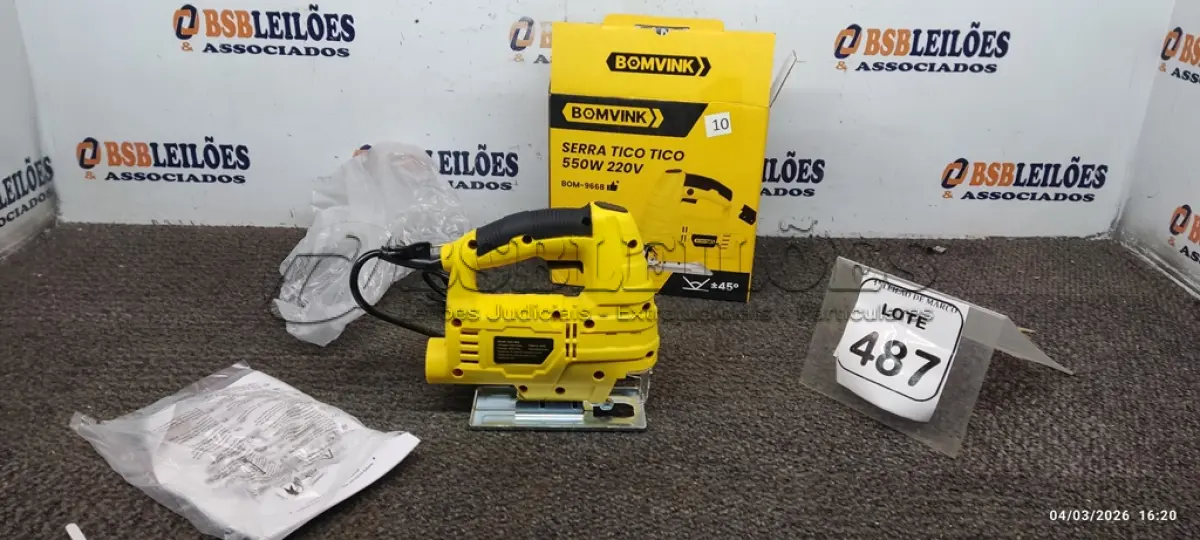 LOTE 487 - 01 SERRA TICO TICO 550W 220V (PRODUTO NOVO). (NO ESTADO) ATENÇÃO! FAZER A VISITAÇÃO ANTES DE ARREMATAR, NÃO SABEMOS SE FUNCIONA, LEILÃO NÃO TEM GARANTIA E NEM DEVOLUÇÃO, SUJEITO A POSSÍVEIS AVARIAS VISÍVEIS/OCULTAS E/OU AUSÊNCIA DE COMPONENTES.