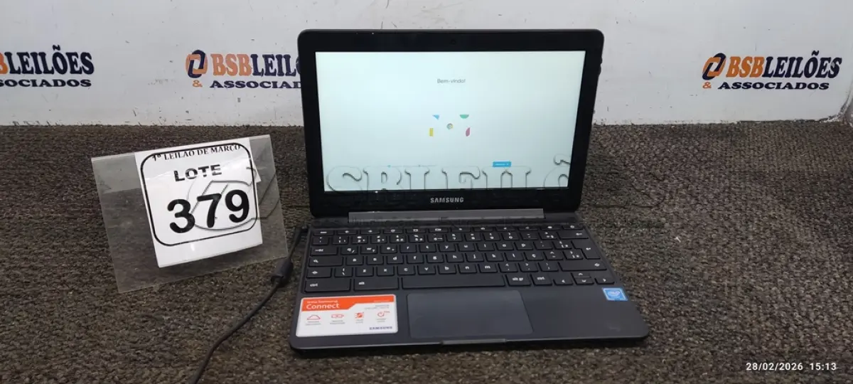 LOTE 379 - 01 NOTEBOOK 2GB DE MEMÓRIA, 16GB E.MMC TELA 11.6’’ LINHA CONNECT MARCA SAMSUNG SEM FONTE. (NO ESTADO) ATENÇÃO! FAZER A VISITAÇÃO ANTES DE ARREMATAR, NÃO SABEMOS SE FUNCIONA, LEILÃO NÃO TEM GARANTIA E NEM DEVOLUÇÃO, SUJEITO A POSSÍVEIS AVARIAS VISÍVEIS/OCULTAS E/OU AUSÊNCIA DE COMPONENTES.
