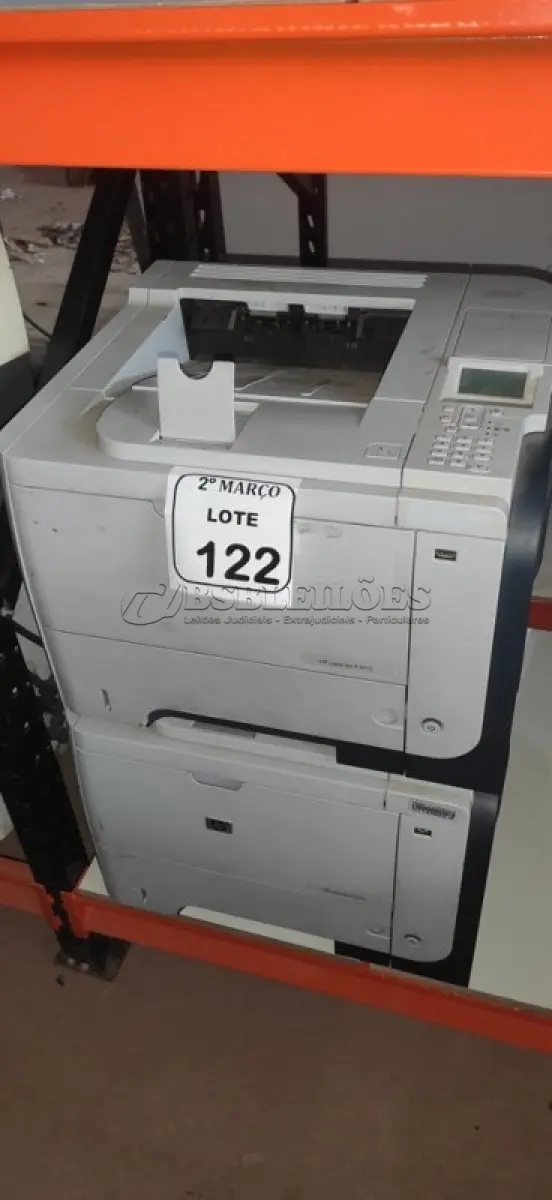 LOTE 122 - 02 IMPRESSORAS MODELO LASERJET P3015 MARCA HP. (NO ESTADO) ATENÇÃO! FAZER A VISITAÇÃO ANTES DE ARREMATAR, NÃO SABEMOS SE FUNCIONA, LEILÃO NÃO TEM GARANTIA E NEM DEVOLUÇÃO, SUJEITO A POSSÍVEIS AVARIAS VISÍVEIS/OCULTAS E/OU AUSÊNCIA DE COMPONENTES.