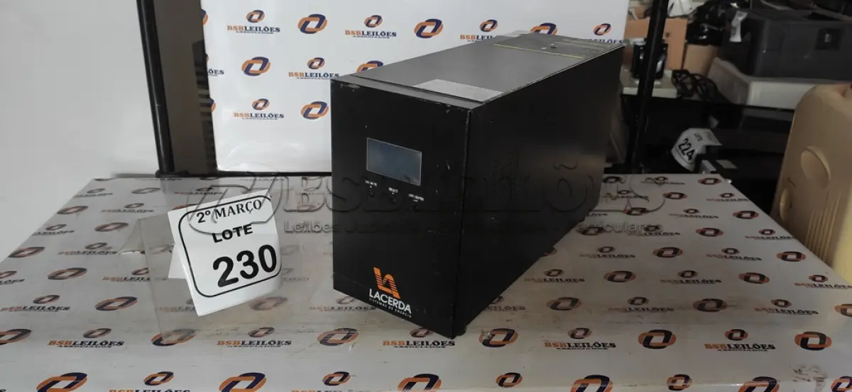 LOTE 230 - 01 NOBREAK MARCA LACERDA. (NO ESTADO) ATENÇÃO! FAZER A VISITAÇÃO ANTES DE ARREMATAR, NÃO SABEMOS SE FUNCIONA, LEILÃO NÃO TEM GARANTIA E NEM DEVOLUÇÃO, SUJEITO A POSSÍVEIS AVARIAS VISÍVEIS/OCULTAS E/OU AUSÊNCIA DE COMPONENTES.