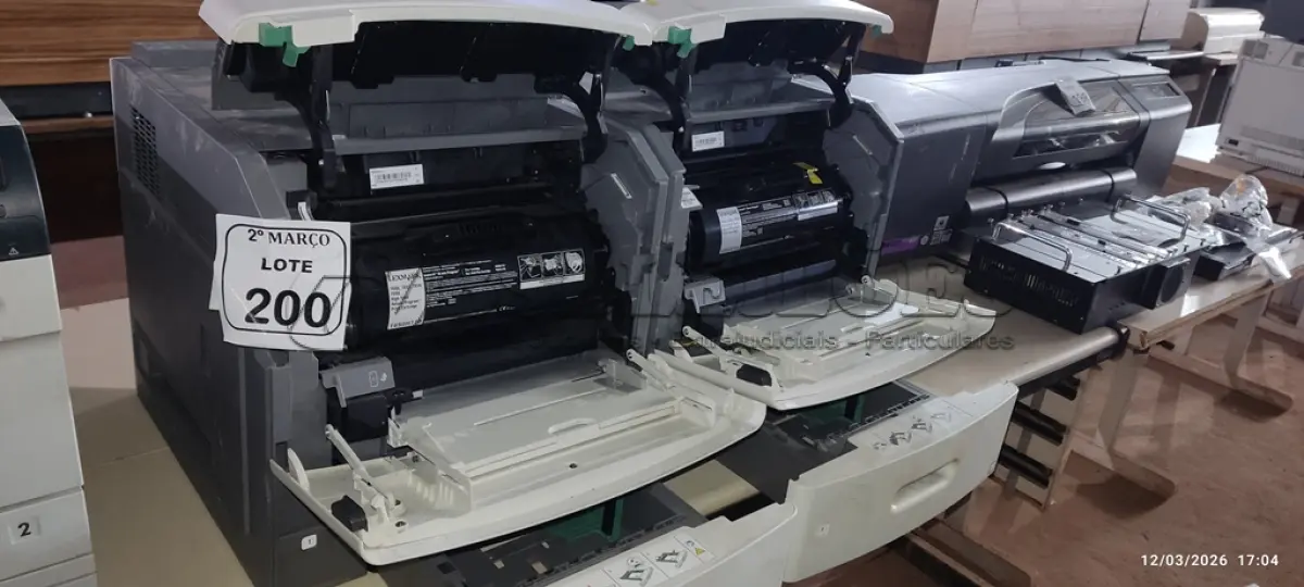 LOTE 200 - 02 IMPRESSORAS MODELO T652DN MARCA LEXMARK. (NO ESTADO) ATENÇÃO! FAZER A VISITAÇÃO ANTES DE ARREMATAR, NÃO SABEMOS SE FUNCIONA, LEILÃO NÃO TEM GARANTIA E NEM DEVOLUÇÃO, SUJEITO A POSSÍVEIS AVARIAS VISÍVEIS/OCULTAS E/OU AUSÊNCIA DE COMPONENTES.