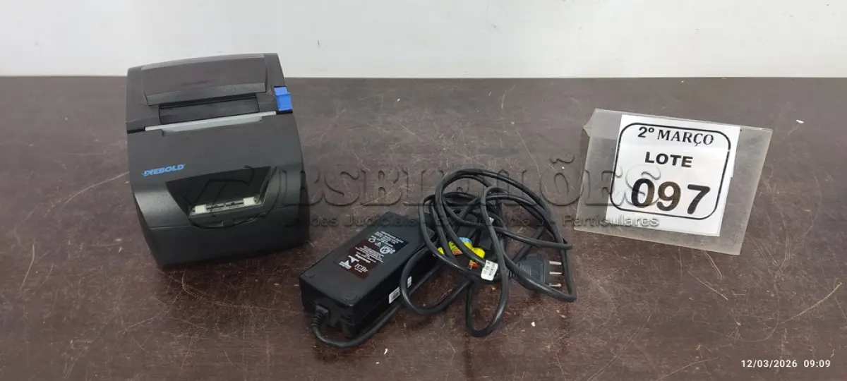 LOTE 097 - 01 IMPRESSORA DE CUPOM MARCA DIEBOLD COM FONTE. (NO ESTADO) ATENÇÃO! FAZER A VISITAÇÃO ANTES DE ARREMATAR, NÃO SABEMOS SE FUNCIONA, LEILÃO NÃO TEM GARANTIA E NEM DEVOLUÇÃO, SUJEITO A POSSÍVEIS AVARIAS VISÍVEIS/OCULTAS E/OU AUSÊNCIA DE COMPONENTES.