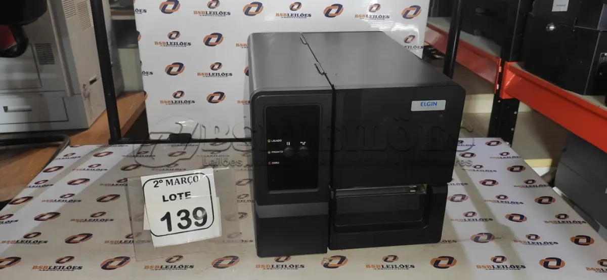 LOTE 139 - 01 IMPRESSORA DE ETIQUETAS MARCA ELGIN. (NO ESTADO) ATENÇÃO! FAZER A VISITAÇÃO ANTES DE ARREMATAR, NÃO SABEMOS SE FUNCIONA, LEILÃO NÃO TEM GARANTIA E NEM DEVOLUÇÃO, SUJEITO A POSSÍVEIS AVARIAS VISÍVEIS/OCULTAS E/OU AUSÊNCIA DE COMPONENTES.