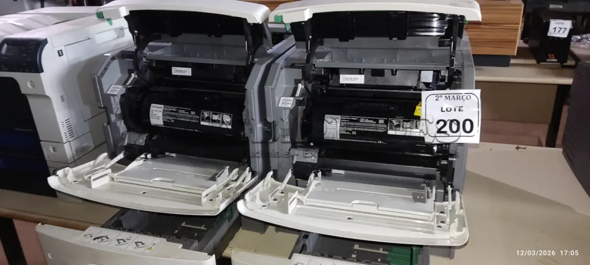 LOTE 200 - 02 IMPRESSORAS MODELO T652DN MARCA LEXMARK. (NO ESTADO) ATENÇÃO! FAZER A VISITAÇÃO ANTES DE ARREMATAR, NÃO SABEMOS SE FUNCIONA, LEILÃO NÃO TEM GARANTIA E NEM DEVOLUÇÃO, SUJEITO A POSSÍVEIS AVARIAS VISÍVEIS/OCULTAS E/OU AUSÊNCIA DE COMPONENTES.