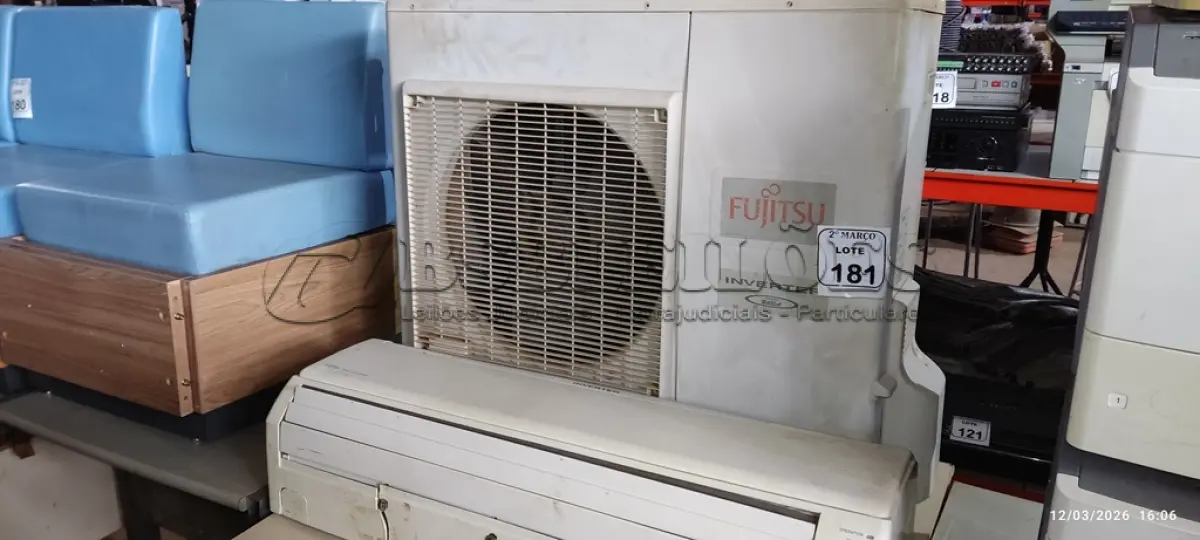 LOTE 181 - 01 EVAPORADORA DE 2.700 BTU/H MARCA FUJITSU E 01 CONDENSADORA DE 2700BTU/H MARCA FUJITSU. (NO ESTADO) ATENÇÃO! FAZER A VISITAÇÃO ANTES DE ARREMATAR, NÃO SABEMOS SE FUNCIONA, LEILÃO NÃO TEM GARANTIA E NEM DEVOLUÇÃO, SUJEITO A POSSÍVEIS AVARIAS VISÍVEIS/OCULTAS E/OU AUSÊNCIA DE COMPONENTES.