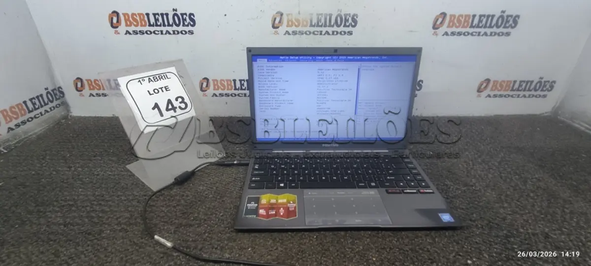 LOTE 143 - 01 NOTEBOOK MARCA POSITIVO. (NO ESTADO) ATENÇÃO! FAZER A VISITAÇÃO ANTES DE ARREMATAR, NÃO SABEMOS SE FUNCIONA, LEILÃO NÃO TEM GARANTIA E NEM DEVOLUÇÃO, SUJEITO A POSSÍVEIS AVARIAS VISÍVEIS/OCULTAS E/OU AUSÊNCIA DE COMPONENTES.