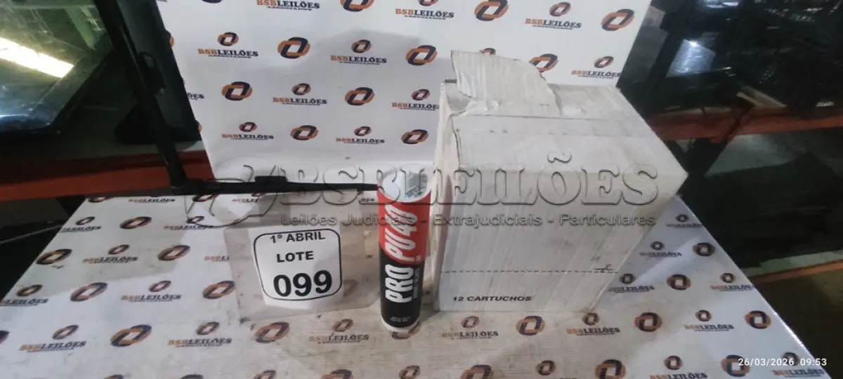 LOTE 099 - 01 CAIXA COM 12 PU 40 ADESIVO/SELANTES DE 230ML MARCA PRO. (NO ESTADO) ATENÇÃO! FAZER A VISITAÇÃO ANTES DE ARREMATAR, NÃO SABEMOS SE FUNCIONA, LEILÃO NÃO TEM GARANTIA E NEM DEVOLUÇÃO, SUJEITO A POSSÍVEIS AVARIAS VISÍVEIS/OCULTAS E/OU AUSÊNCIA DE COMPONENTES.