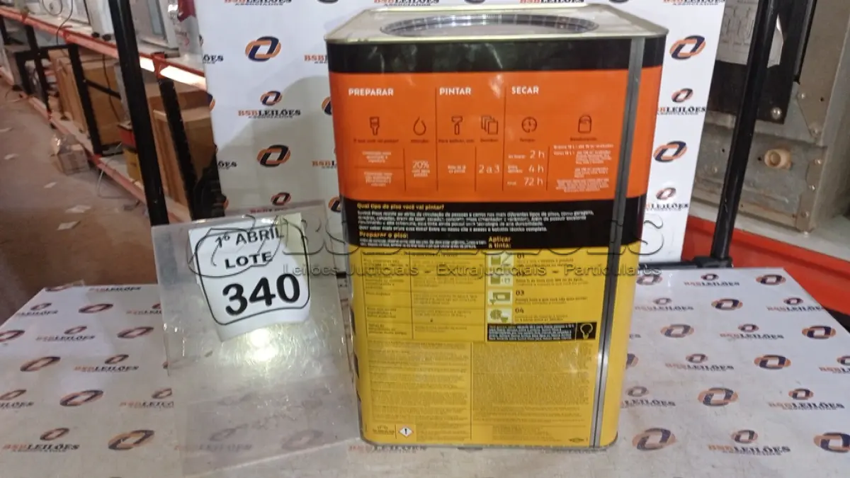 LOTE 340 - 01 LATA DE TINTA PARA PISOS DE 18L NA COR FOSCO CINZA ESCURO MARCA SUVINIL. (NO ESTADO) ATENÇÃO! FAZER A VISITAÇÃO ANTES DE ARREMATAR, NÃO SABEMOS SE FUNCIONA, LEILÃO NÃO TEM GARANTIA E NEM DEVOLUÇÃO, SUJEITO A POSSÍVEIS AVARIAS VISÍVEIS/OCULTAS E/OU AUSÊNCIA DE COMPONENTES.
