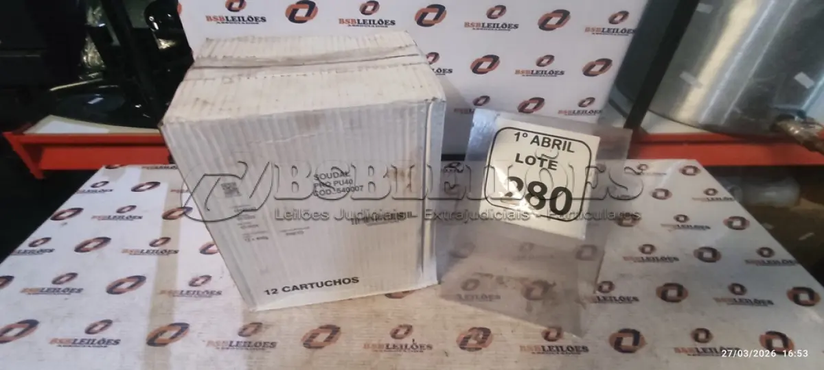LOTE 280 - 01 CAIXA COM 12 PU 40 ADESIVO/SELANTES DE 230ML MARCA PRO. (NO ESTADO) ATENÇÃO! FAZER A VISITAÇÃO ANTES DE ARREMATAR, NÃO SABEMOS SE FUNCIONA, LEILÃO NÃO TEM GARANTIA E NEM DEVOLUÇÃO, SUJEITO A POSSÍVEIS AVARIAS VISÍVEIS/OCULTAS E/OU AUSÊNCIA DE COMPONENTES.