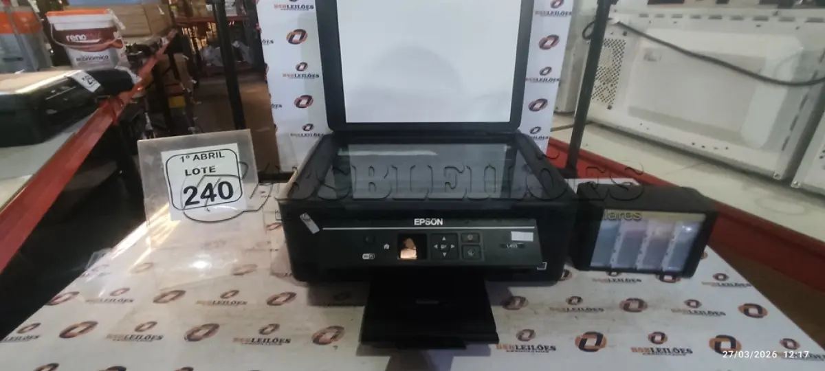 LOTE 240 - 01 IMPRESSORA MODELO L455 MARCA EPSON COLORIDA. (NO ESTADO) ATENÇÃO! FAZER A VISITAÇÃO ANTES DE ARREMATAR, NÃO SABEMOS SE FUNCIONA, LEILÃO NÃO TEM GARANTIA E NEM DEVOLUÇÃO, SUJEITO A POSSÍVEIS AVARIAS VISÍVEIS/OCULTAS E/OU AUSÊNCIA DE COMPONENTES.
