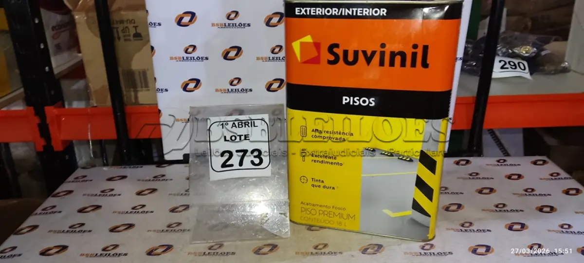 LOTE 273 - 01 LATA DE TINTA PARA PISOS DE 18L NA COR FOSCO CINZA ESCURO MARCA SUVINIL. (NO ESTADO) ATENÇÃO! FAZER A VISITAÇÃO ANTES DE ARREMATAR, NÃO SABEMOS SE FUNCIONA, LEILÃO NÃO TEM GARANTIA E NEM DEVOLUÇÃO, SUJEITO A POSSÍVEIS AVARIAS VISÍVEIS/OCULTAS E/OU AUSÊNCIA DE COMPONENTES.