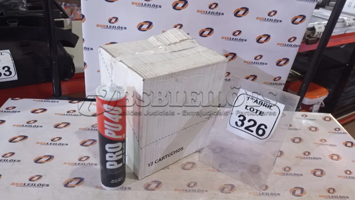 LOTE 326 - 01 CAIXA COM 12 PU 40 ADESIVO/SELANTES DE 230ML MARCA PRO. (NO ESTADO) ATENÇÃO! FAZER A VISITAÇÃO ANTES DE ARREMATAR, NÃO SABEMOS SE FUNCIONA, LEILÃO NÃO TEM GARANTIA E NEM DEVOLUÇÃO, SUJEITO A POSSÍVEIS AVARIAS VISÍVEIS/OCULTAS E/OU AUSÊNCIA DE COMPONENTES.