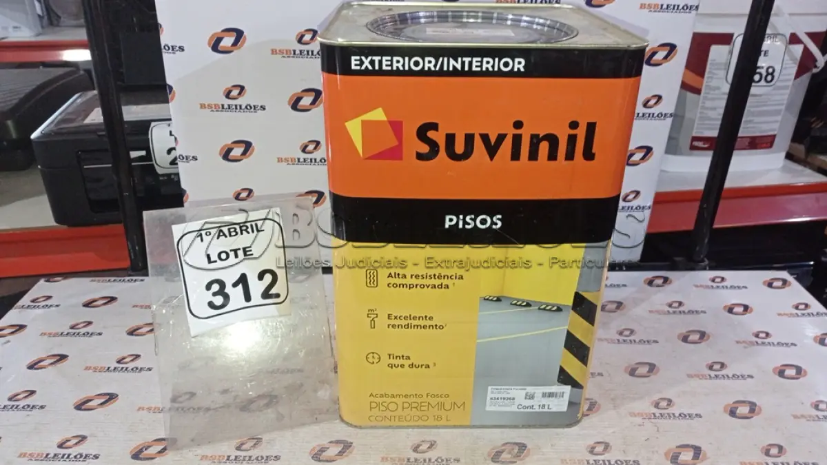 LOTE 312 - 01 LATA DE TINTA PARA PISOS DE 18L NA COR FOSCO CINZA ESCURO MARCA SUVINIL. (NO ESTADO) ATENÇÃO! FAZER A VISITAÇÃO ANTES DE ARREMATAR, NÃO SABEMOS SE FUNCIONA, LEILÃO NÃO TEM GARANTIA E NEM DEVOLUÇÃO, SUJEITO A POSSÍVEIS AVARIAS VISÍVEIS/OCULTAS E/OU AUSÊNCIA DE COMPONENTES.