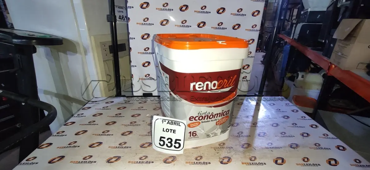 LOTE 535 - 01 BALDE DE TINTA ECONÔMICA SEMIBRILHO PARA INTERIORES E EXTERIORES DE 16L NA COR BRANCO NEVE MARCA RENOCRIL. (NO ESTADO) ATENÇÃO! FAZER A VISITAÇÃO ANTES DE ARREMATAR, NÃO SABEMOS SE FUNCIONA, LEILÃO NÃO TEM GARANTIA E NEM DEVOLUÇÃO, SUJEITO A POSSÍVEIS AVARIAS VISÍVEIS/OCULTAS E/OU AUSÊNCIA DE COMPONENTES.